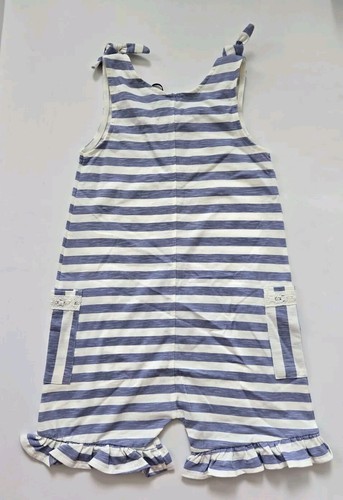 Deux Par Deux Girls Stiped Thistle Off White Romper Jumpsuit Pockets NWT Size 7 - Picture 5 of 8
