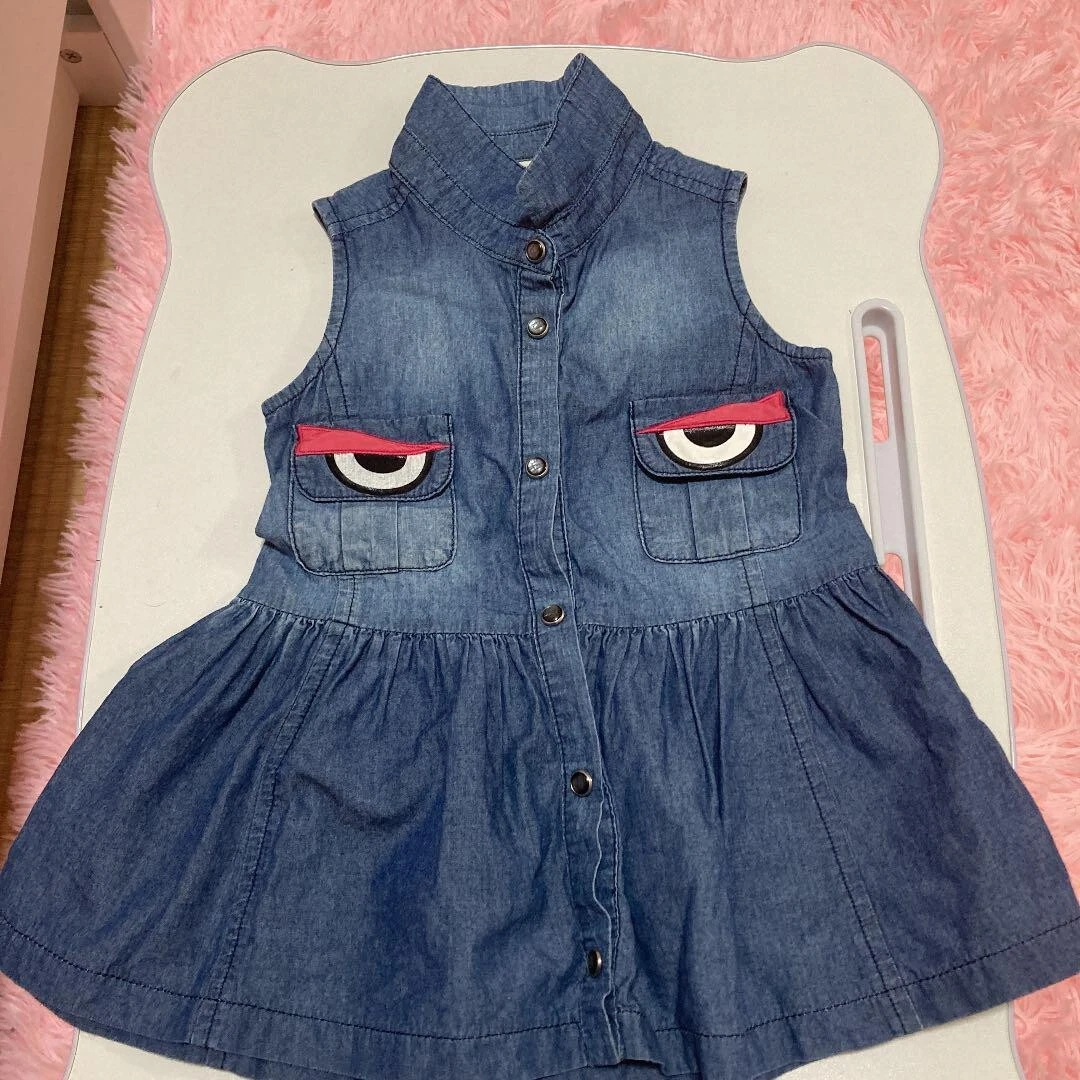 Abito FENDI gonna denim 3A blu indaco senza maniche mostro