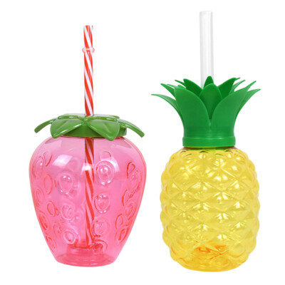 UK - 3/6 Stück Tropical Summer Cups 500ml Ananas/Erdbeer Form mit Strohhalm Crea