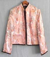 Wd Ny Jacket Mandarin Style Satin Pink Pockets Long Sleeve Size 12(fits Us M)