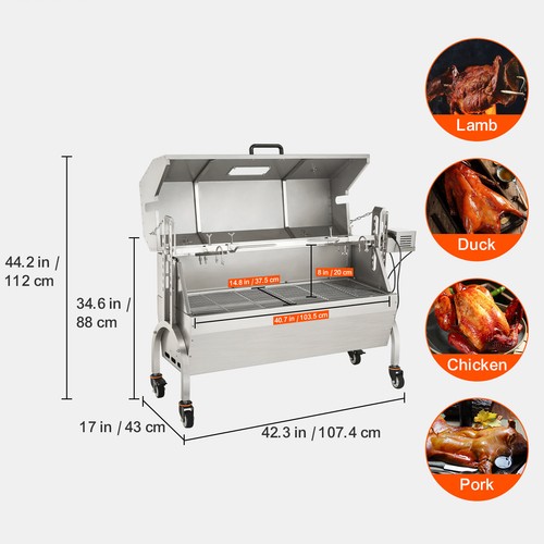 Roaster Spit Rotisserie BBQ Grill Pig Lamb Chicken Roaster 50W 132LBS - Picture 7 of 12