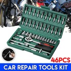 46Pcs Socket Spanner Tool Kit Ratchet Wrench Set Metric/Sae 1/4" Drive w/Case