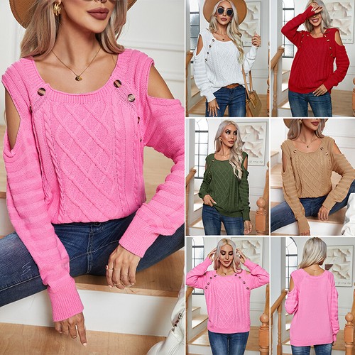 Women's Clothing Long Sleeve Top Solid Color Button Pullover Knit Soft Sweater - Picture 3 of 16