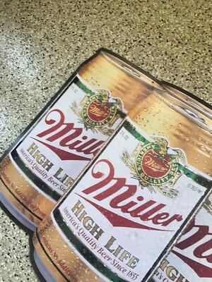 Vintage Miller High Life Beer 6 Pack Can Tin Metal Bar Sign Set Of