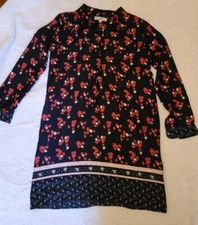 Ann Taylor LOFT Women’s Red Navy Floral V-Neck Long Sleeve Shift Dress Size S
