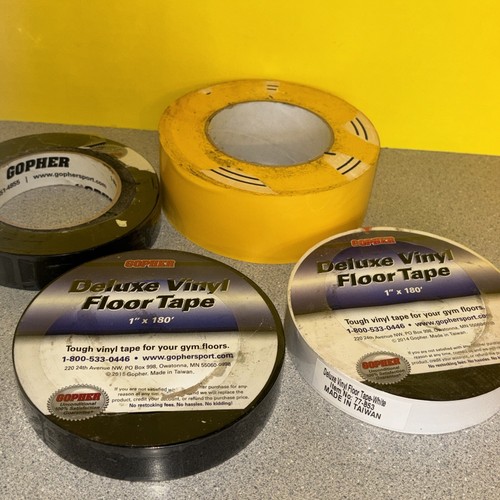 Lot of 4 Deluxe Vinyl Floor Tape (3) 1”x180’ (1) 2”x300’+ Black, White, Yellow - Picture 2 of 8