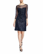 Karl Lagerfeld Size 14 Paris Navy Blue Sequin Illusion Dress Msrp 228.00