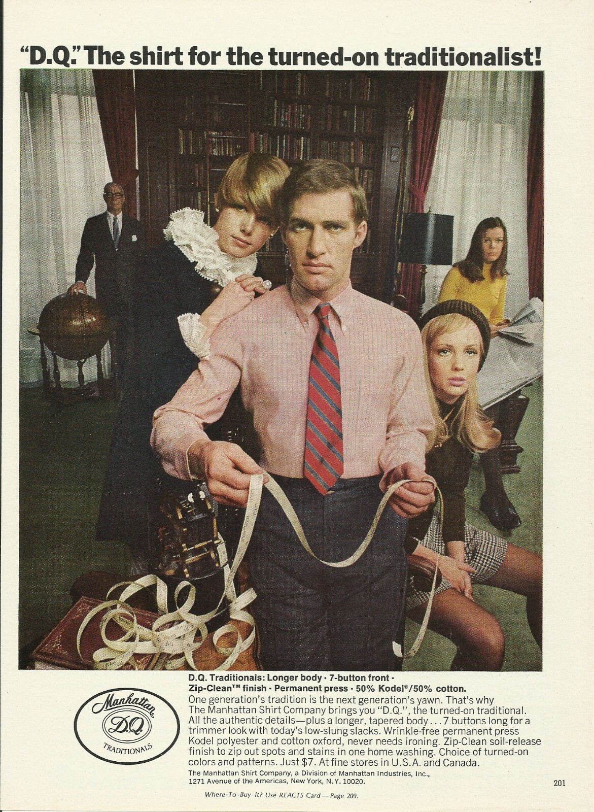 1968 Manhattan Shirt Company D.Q. Men's Fashion vtg Print Ad 60's