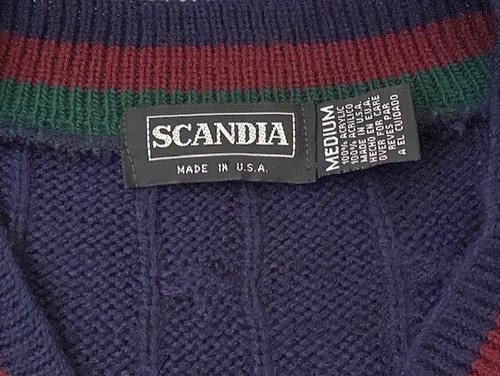 Vtg. Boys Scandia V-Neck Pullover Sweater. Med. Made in U.S.A. Navy - Picture 4 of 8