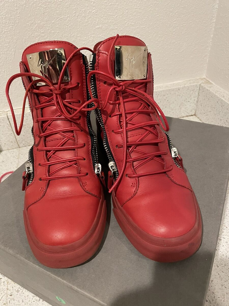 Giuseppe Zanotti RED LEATHER HIGH ZIPPER SIDES DETAIL Giuseppe Zanotti RED LEATHER HIGH ZIPPER SIDES DETAIL