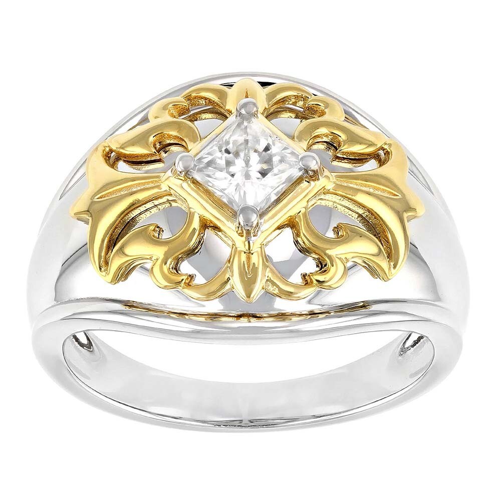 0.80 Ct D/FL Moissanite 14K Two-Tone Gold Plated Mens Solitaire Engagement Ring