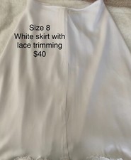 WHITE CREPE SKIRT WITH LACE TRIMMING - MIDI