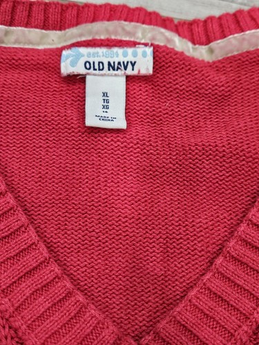 Old Navy Girls Holiday Winter Red V Neck Cable Knit Long Sleeve Sweater XL - Picture 2 of 4