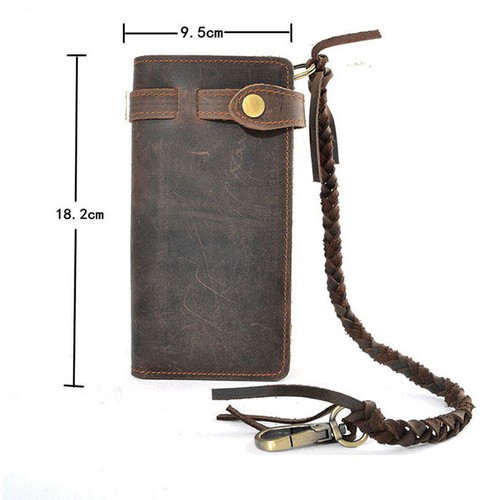 Cartera retro de cuero para hombre con cadena para motociclista camionero chequera billetera - Imagen 10 de 22