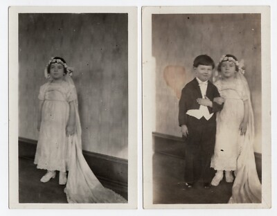 Lot of 2 RPPC Young Bride And Groom / Girl In Wedding Dress Real Photo Postcard