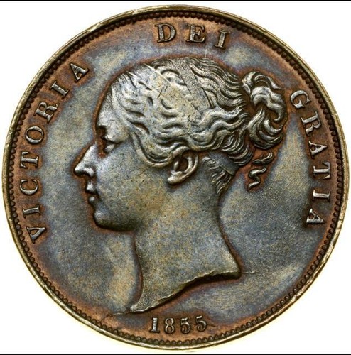 Great Britain 1855, penny, old coin HIGH GRADE #5298