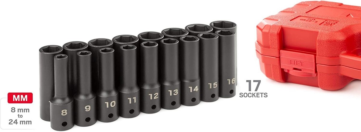 TEKTON 1/2 Inch Drive Deep 6-point Impact Socket Set 17-piece 8-24