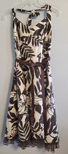 City Triangles Womens Floral Size 9 Brown And White Halter Dress Ruffled Hem