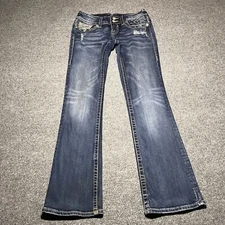 Vigoss Jeans Womens 3/4 28x32 New York Slim Boot Blue Distressed Embellished