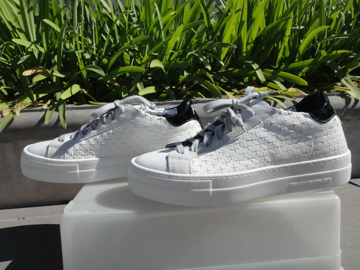P448 THEA OVERLOAD White Leather Low Top. Perforated w Black Trim Sneaker EUR37