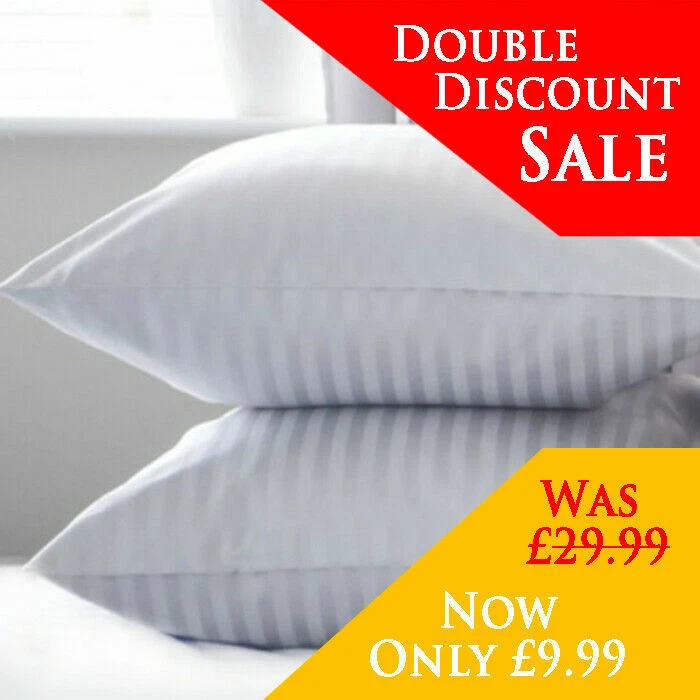 Hotel Quality Egyptian Stripe Pillows Luxury Soft Hollowfibre Filled -  2 Pack - Image 2 of 2