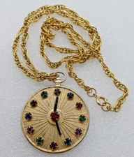 Vintage Emmons Rhinestone Pocket Watch Pendant Necklace Emmons necklace Read