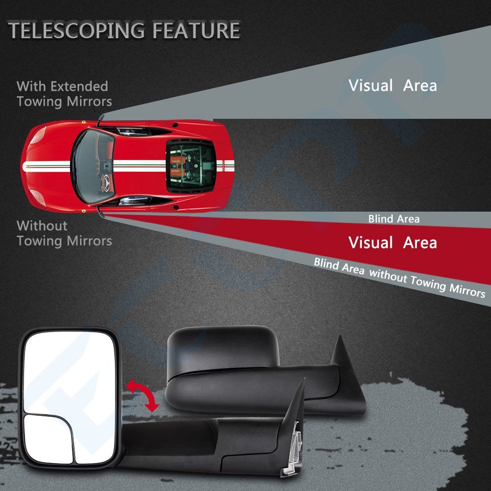 Left + Right Manual Tow Mirrors For 94-01 Dodge RAM 1500/94-02 2500 3500 Flip Up