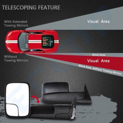 ACANII - Telescoping Flip Up MANUAL Towing Mirrors Non Heat - Foto 4