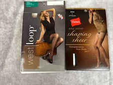 Lot 2 West Loop Hanes Pantyhose Black Nude Sheer Control Top Size C NWT