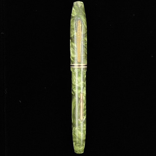 Vintage Epenco Green Marbled Lever Filled Durium 14KT Fine Nib Fountain Pen USA - Picture 2 of 13