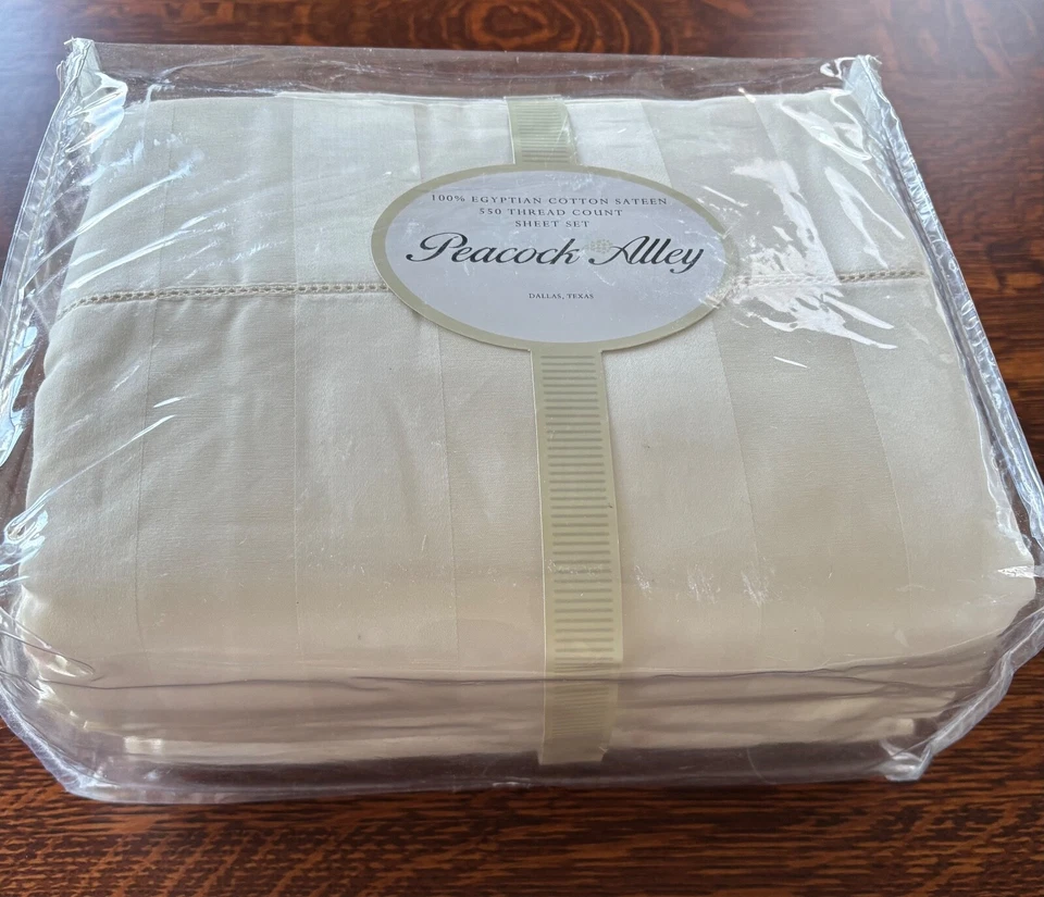 Peacock Alley 550 Thread 100%Egyptian Cotton Sheets Sheet Set Ivory Stripe QUEEN - Image 2 of 4