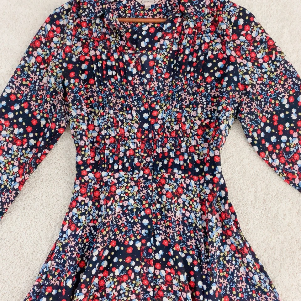 Vestido NANETTE LAPORE Negro Rojo Azul Amarillo Floral Manga Larga Con Botones 8 M Foto 4 de 4
