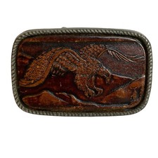 Vintage Tooled Bald Eagle Mountains Southwestern Belt Buckle No. 101 Made in USA