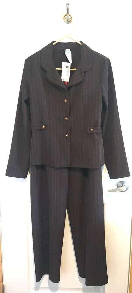 Traje de negocios Studio 1940 para mujer a rayas talla 6 marrón Foto 2 de 4