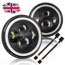 Pair 7" Round Halo Angel Eyes LED Headlights Hi/Low Beam Fit VW Golf Mk2 83-92