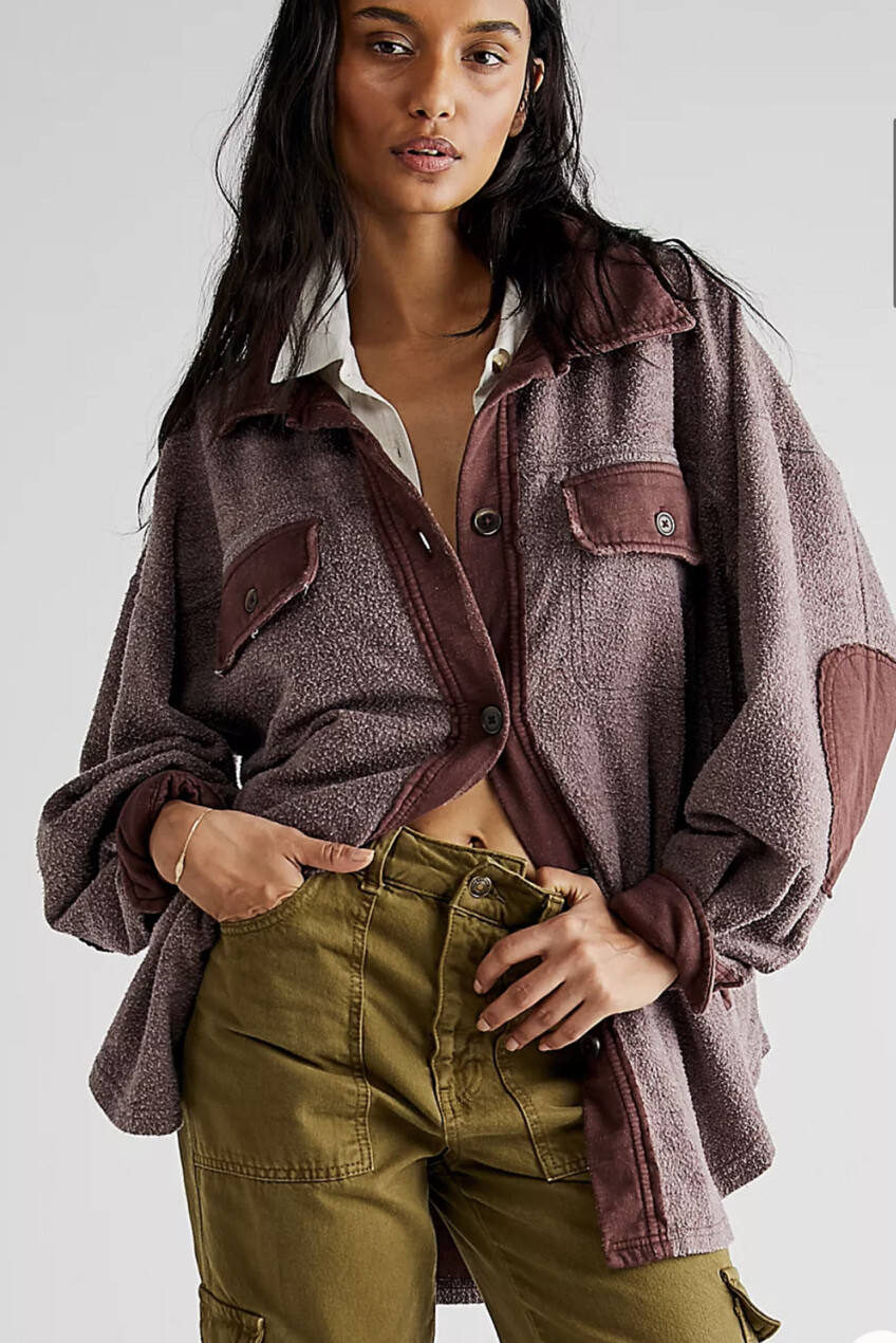 Куртка Free People Ruby с мягкими накладными карманами на локтях большого размера Day Night Wine M НОВАЯ