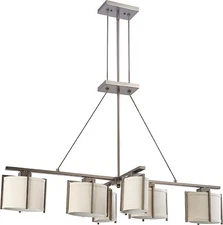 Hazel Bronze Energy Star Chandelier With Khaki Fabric Shades 42" x 25"