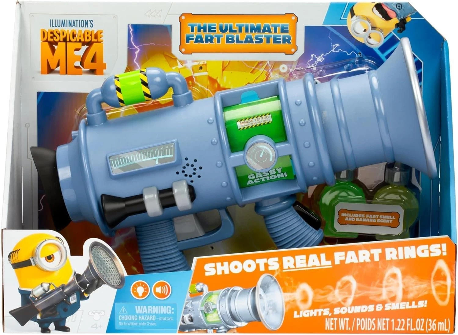 DESPICABLE ME 4 MINION ULTIMATE FART BLASTER LIGHTS, SOUNDS & SMELLS FART RINGS