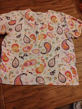 Tafford Paisley Scrubs Nursing Medical Shirt Uniform Top L