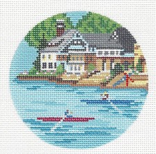 Boat House Row in Philadelphia 4" Rd 18 mesh Needlepoint Canvas Needle Crossings