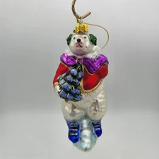 Polonaise SNOW BEAR Polar Bear Ice Skating Glass Christmas Ornament Mint!
