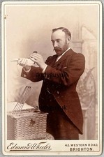 CABINET CARD RARE PIGEON FANCIER NAMED ALFRED WINTER MAGPIE RACING BASKET PHOTO