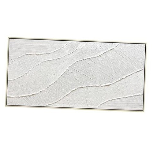 White Hand Painted Abstract Oil Painting Textured Wall Art - Large Framed