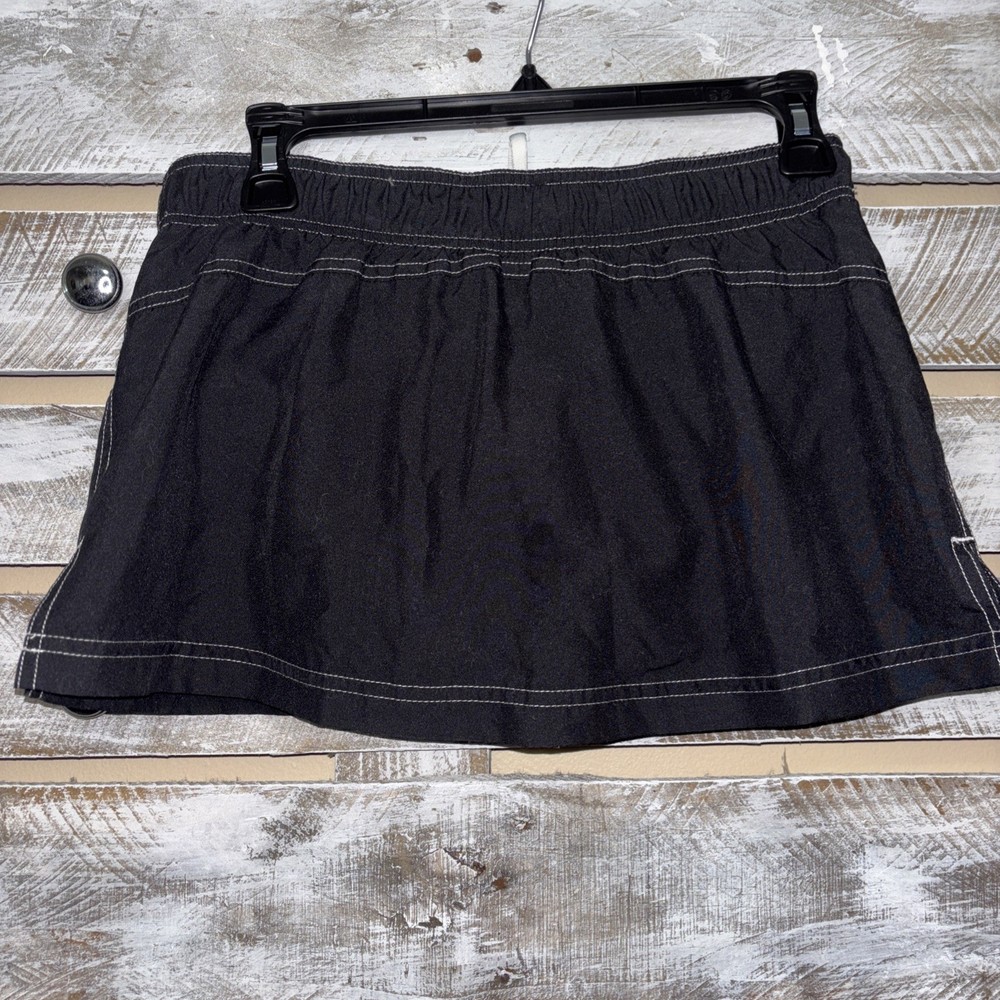 Tennis Skirt Women Black with Nike white Swoosh Elastic Back Waistband Sz SM