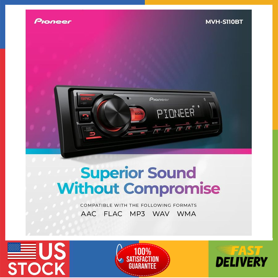 Pioneer MVH-S110BT 1-DIN Car Stereo Bluetooth USB 50Wx4 AM/FM RCA
