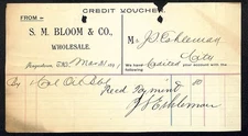 S.M. Bloom Gen. Mdse. Hagerstown, MD 1891 Credit Voucher Coal Oil Bbl. 80c