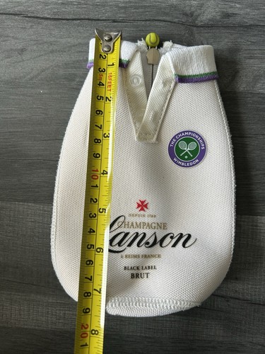 Lanson Wimbledon Champagne Bottle Cooler Cover Zip White Polo Top Tennis Novelty - Picture 2 of 13