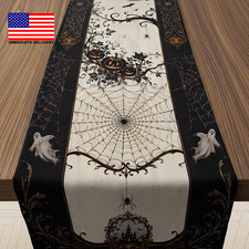 Halloween Decorations - Gothic Pumpkin Ghost Spider Web Table Runner