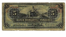 1905 5 Pesos El Banco Mercantil de Veracruz Ser. A9 S4, 08.02.1905 – Rare Find!
