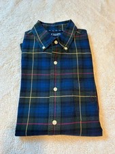Chaps Men's MED Cotton Navy Green Plaid Button Down Fall